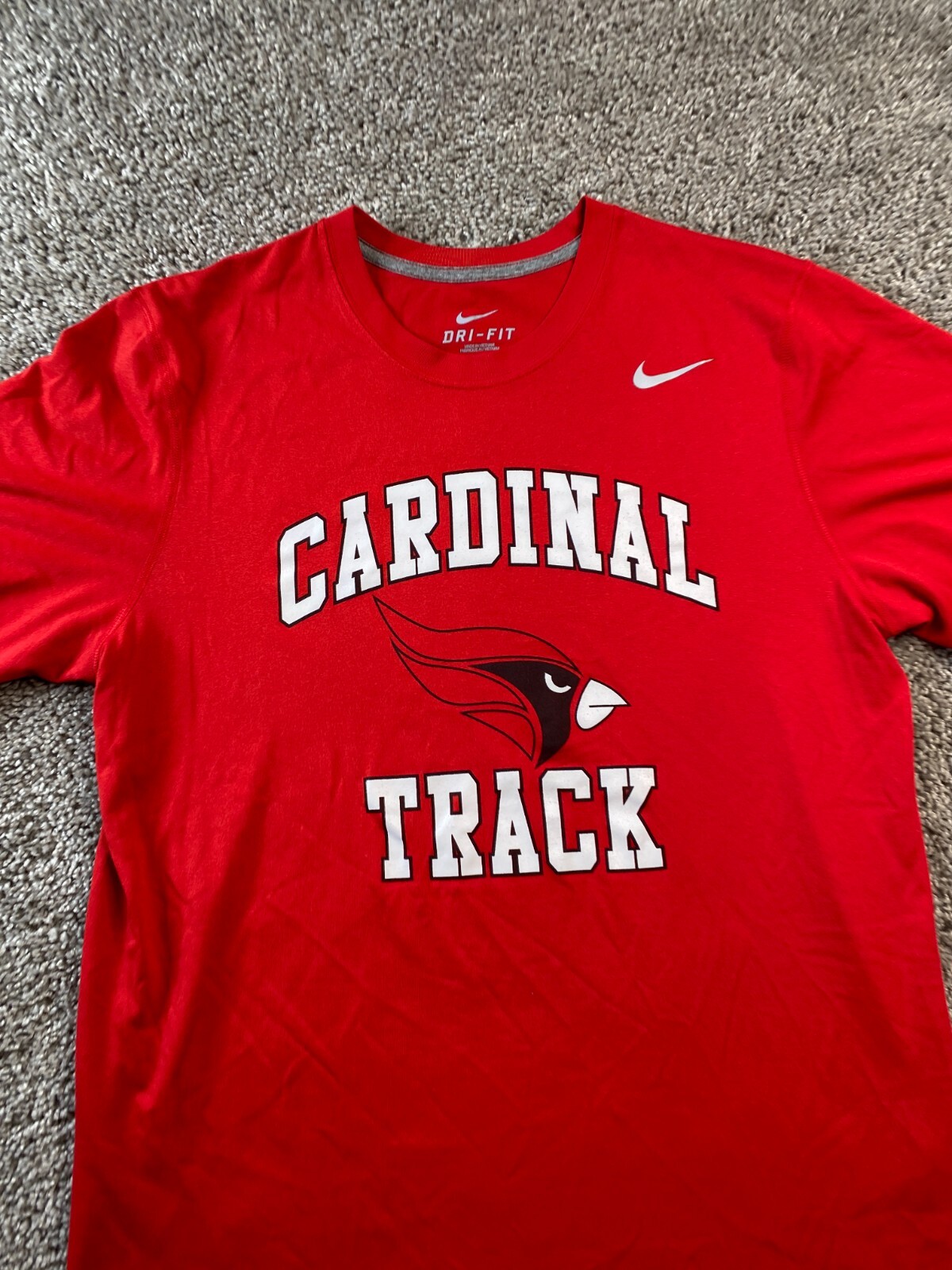 Nike Shirt Adult Medium Red White Swoosh Drifit Cardinal Track And Field Mens gallery