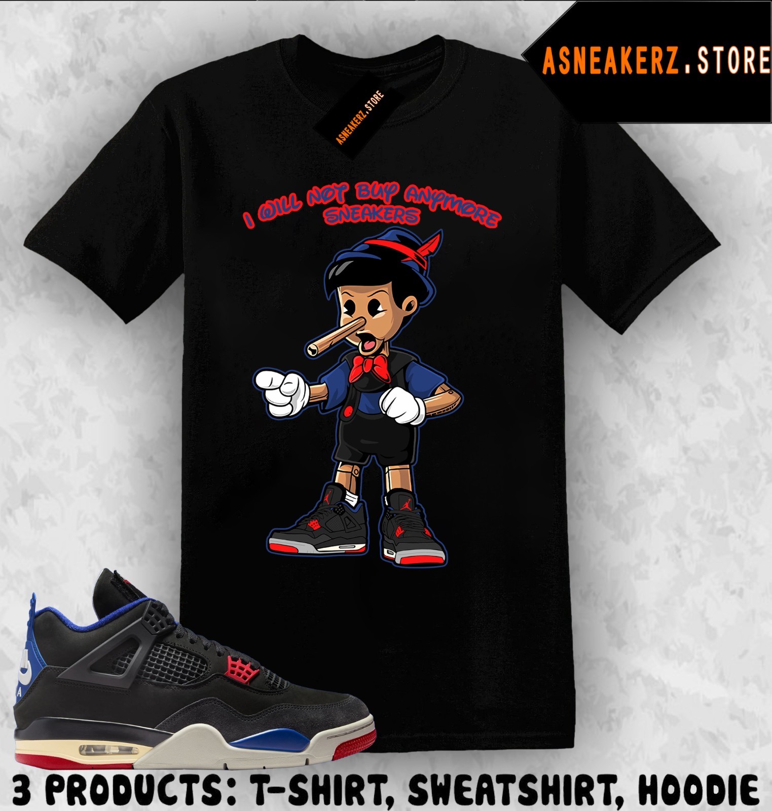 Shirt To Match AJ 4 Rare Air 2025 Sneaker Matching Sneakerhead Pinocchio T-Shirt gallery