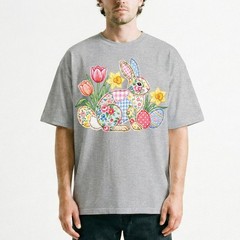 Easter Bunny Patchwork Floral Spring T-Shirt Holiday Cute Pastel Egg Lover Tee