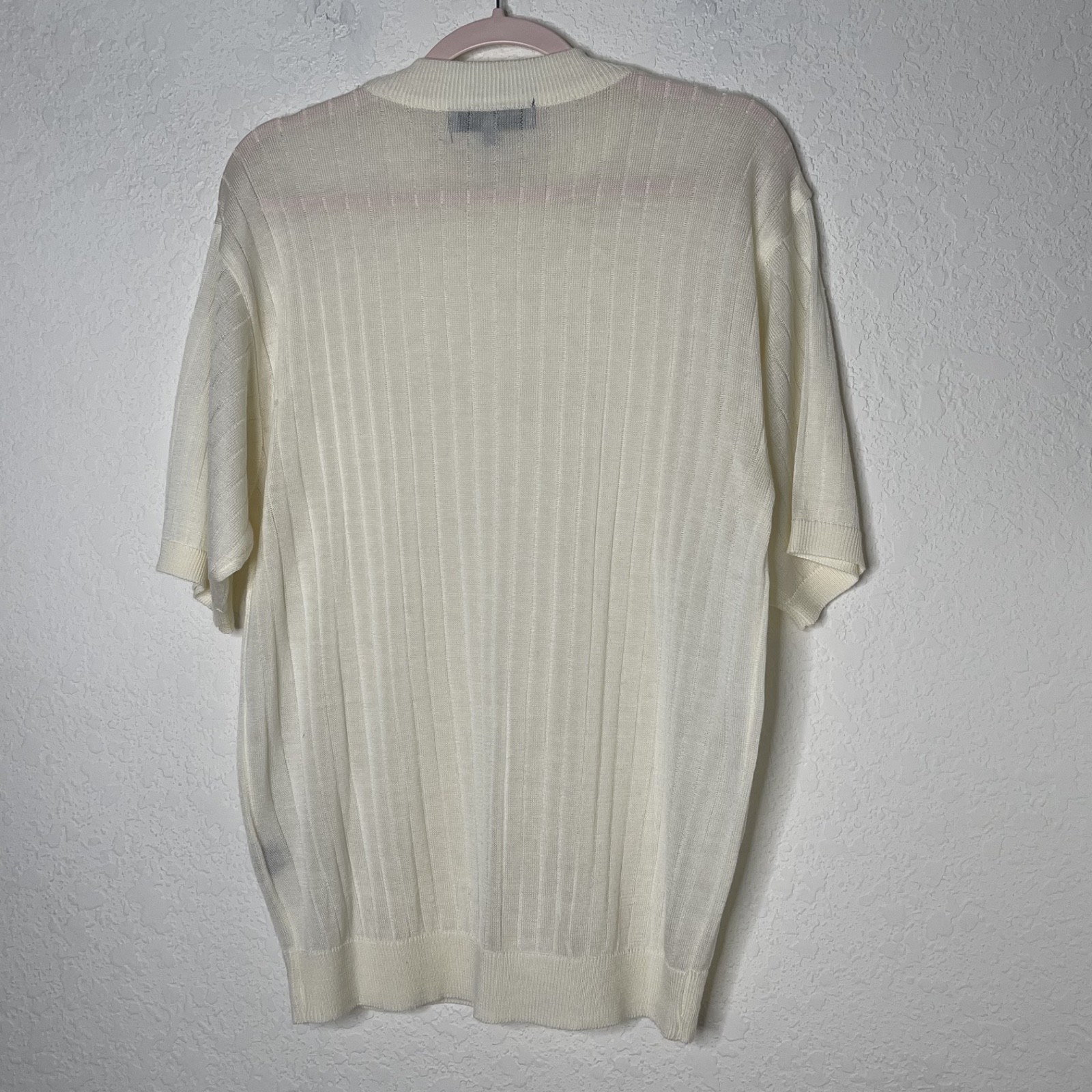 Vtg Henri Valdise Collection Short Sleeve Knit Shirt Mens Sz M Cream Semi Sheer gallery