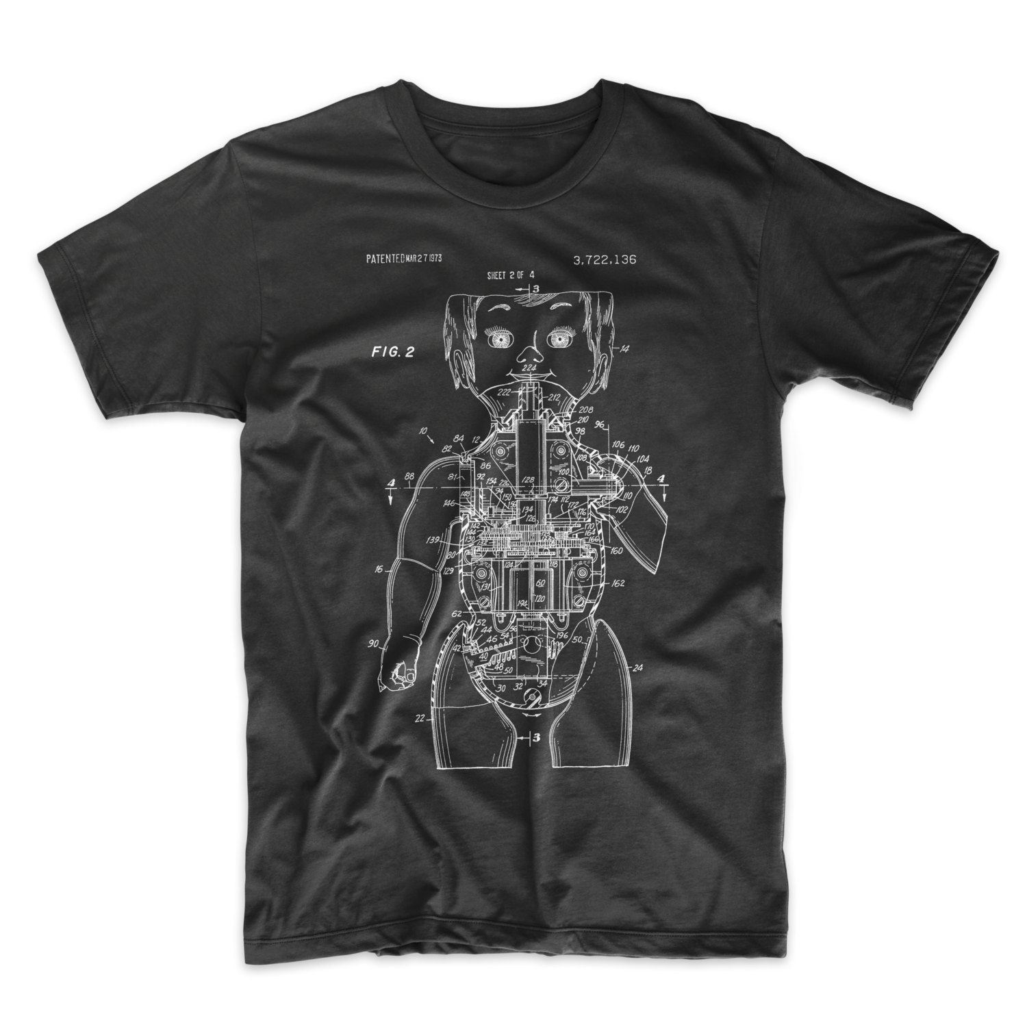 Mechanical Doll Patent Art Tee. Classic Toy Tee Shirt. Black, White or Gray NEW gallery