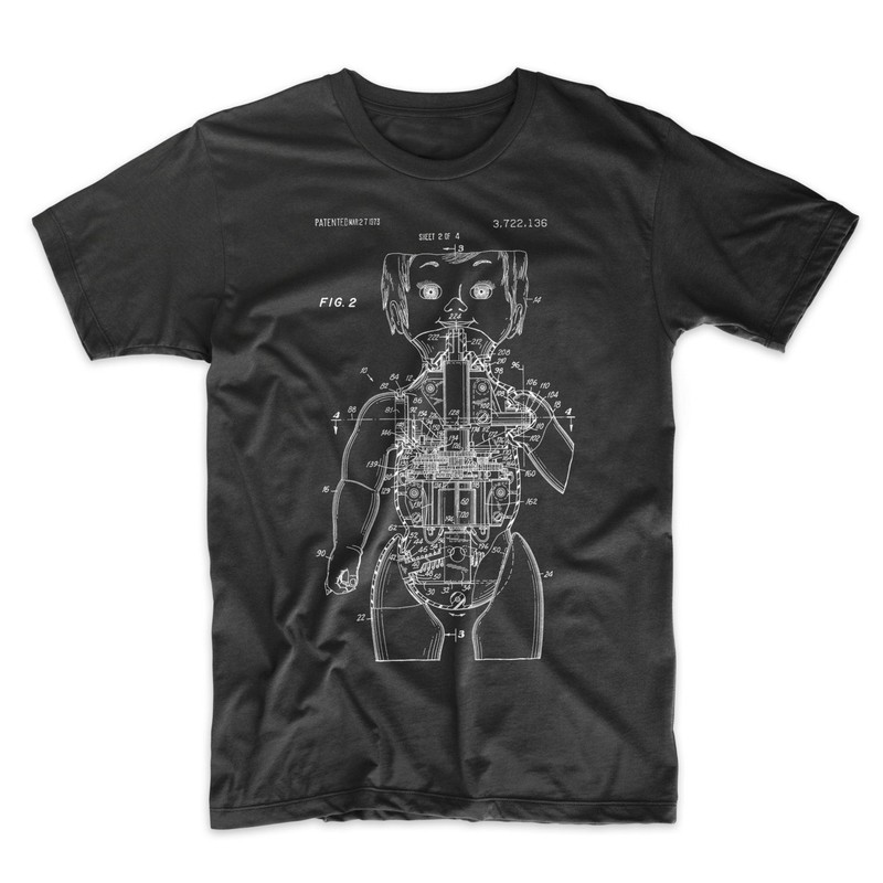 Mechanical Doll Patent Art Tee. Classic Toy Tee Shirt. Black, White or Gray NEW gallery