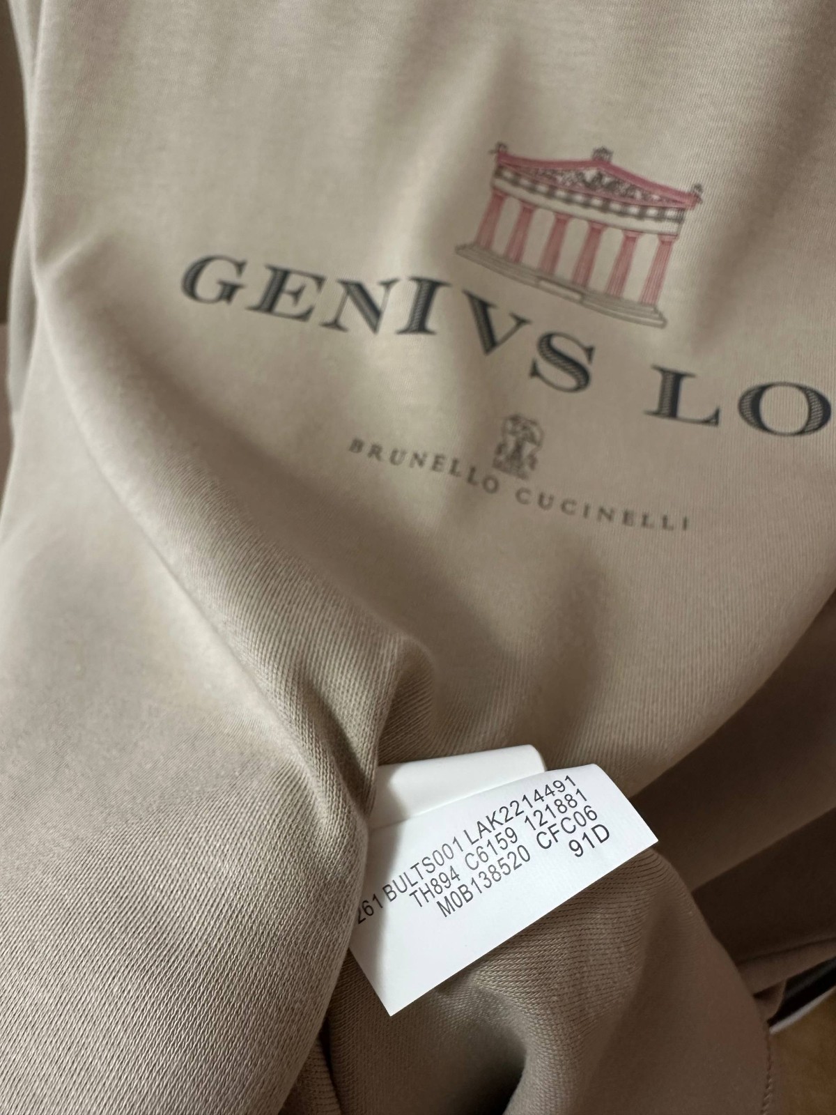 Men's Brunello Cucinelli T-Shirt Size L(50)Color Beige 100% Cotton Big Logo gallery