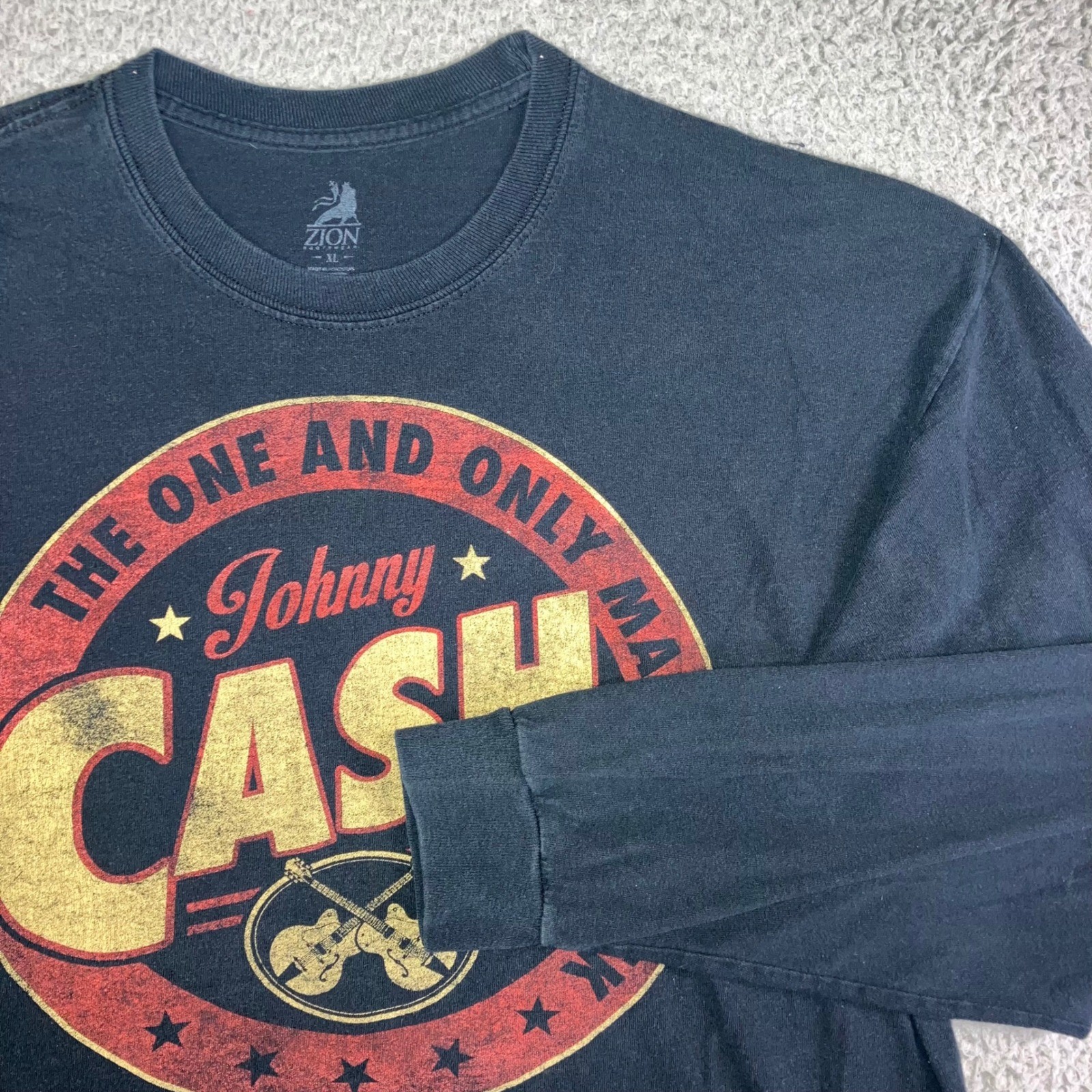 Zion Johnny Cash Shirt Men XL Y2K Black L/S Graphic Tee Distressed Print Retro