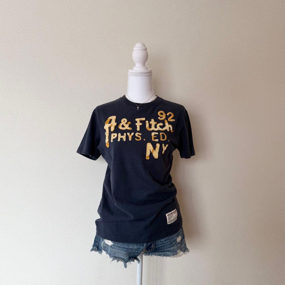 Abercrombie & Fitch Navy T-Shirt Y2K 92 Phys Ed NY Gold Logo Size S gallery