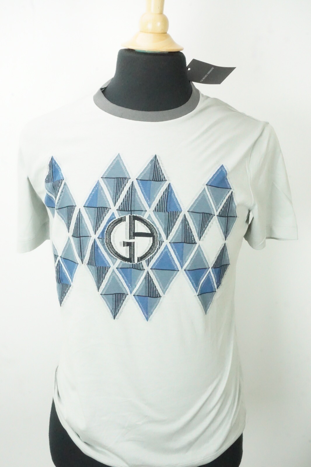 Giorgio Armani Black Label Gray Blue Argyle Cotton T Shirt Sz 50 NEW