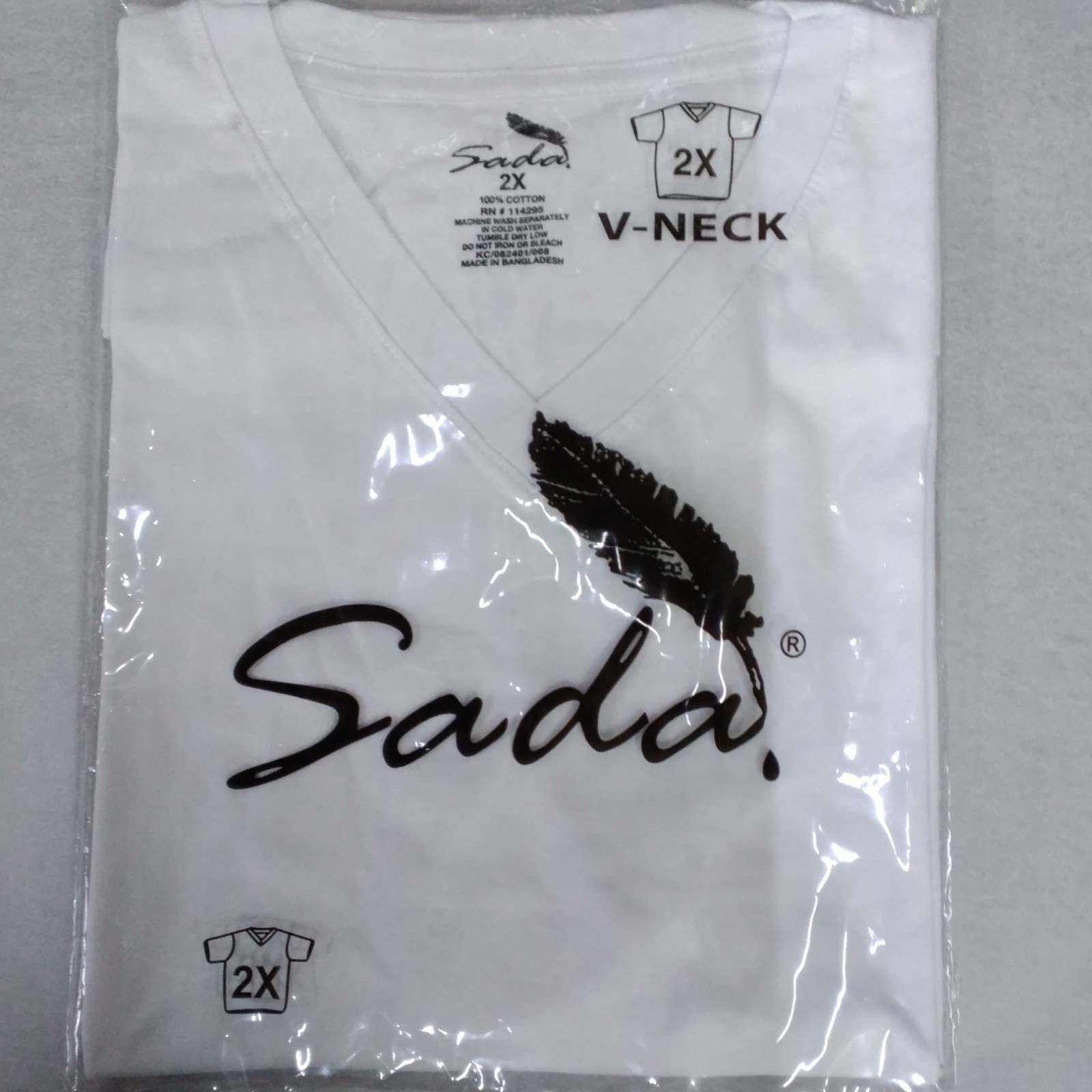 Sada Men's White 2X Cotton Knit V-Neck T-Shirt Short Sleeve gallery