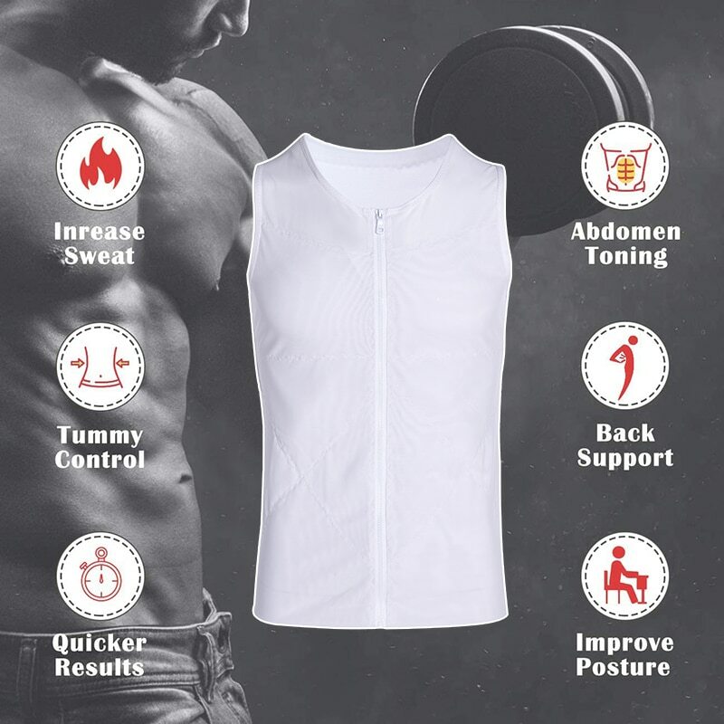 Men Compression Slimming Body Shaper Vest Sleeveless Zipper Undershirt Tank Top gallery