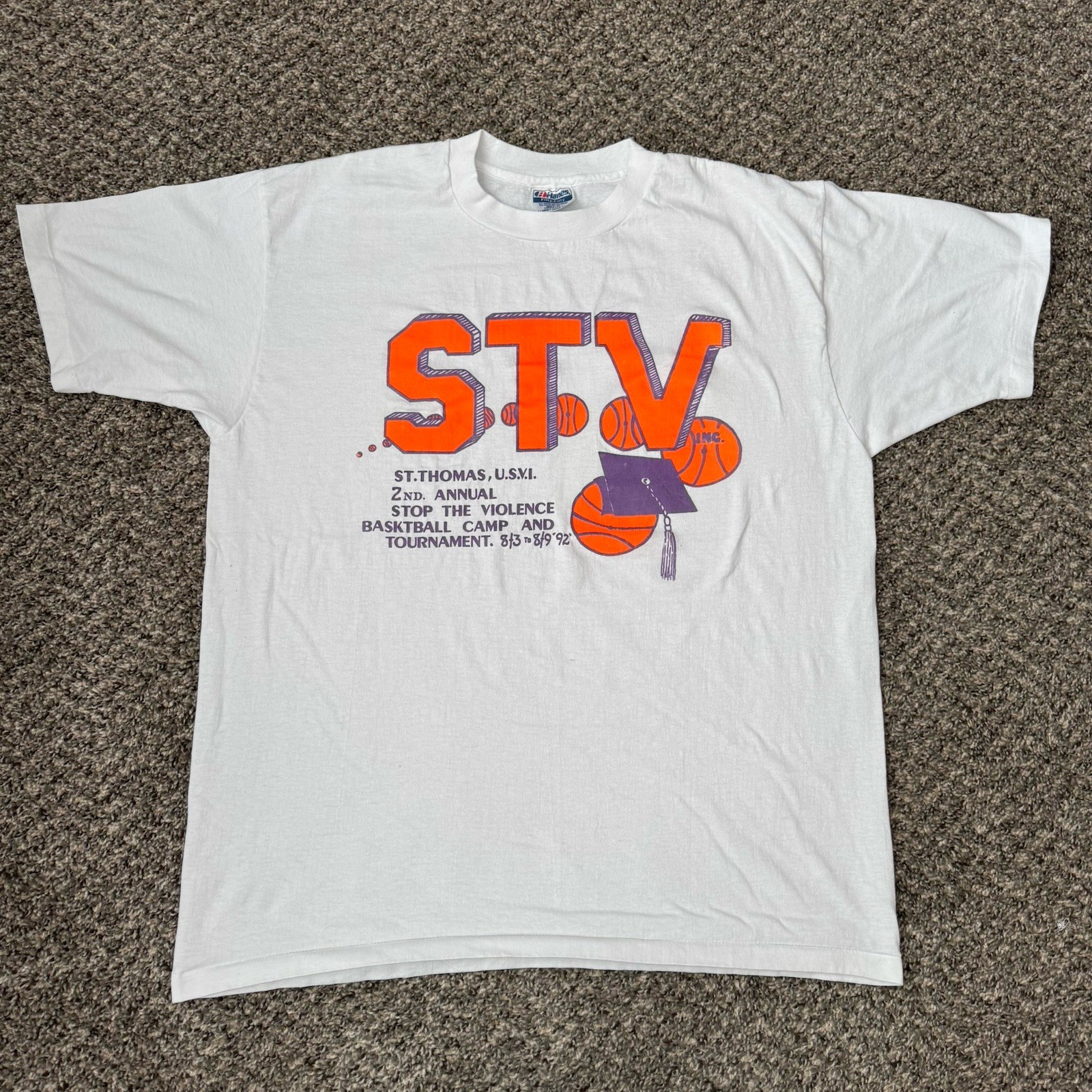 Vintage Stop The Violence Basketball T Shirt Men’s XL 90s Hanes St Thomas Tee gallery