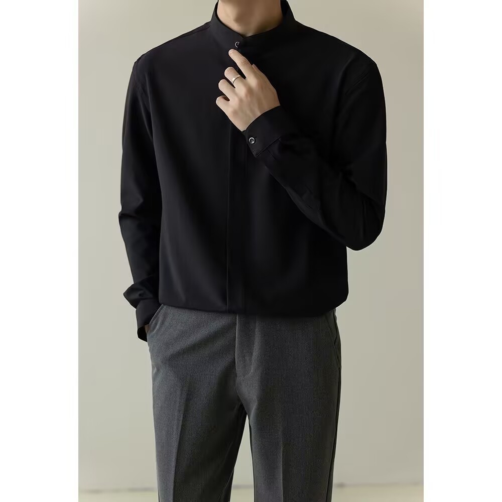 Stand-up collar shirt men's long-sleeved shirt gallery