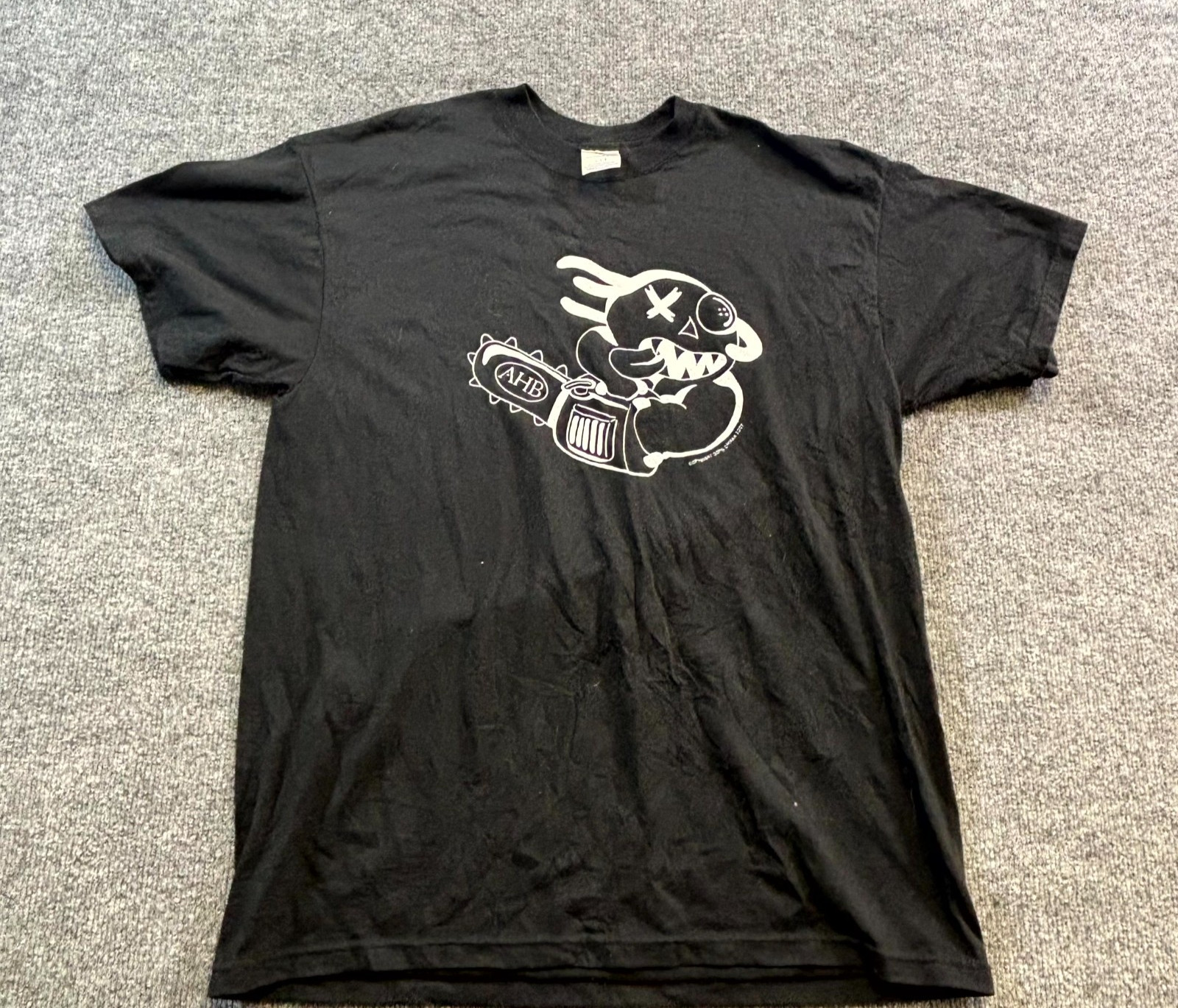 VTG Jerzees Heavyweight Blend T-Shirt Mens L Black Cartoon Holding Chainsaw AHB gallery