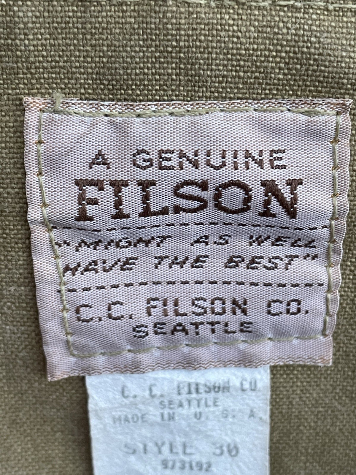 Filson Tincloth Game Bag Size 30 USA Made Vest Strap Leather Belt Closure gallery