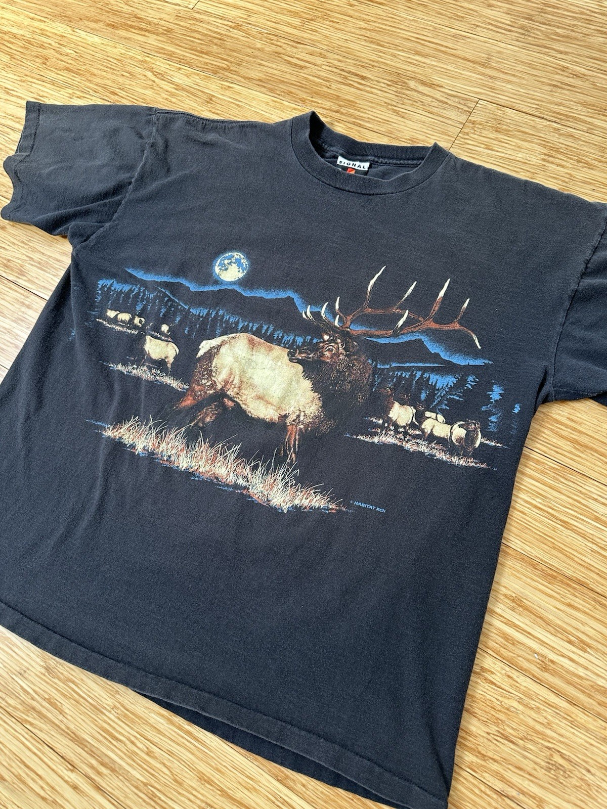 Vintage 90s Habitat Deer Graphic Nature Tee Shirt Men's XL USA Made Double Sided gallery
