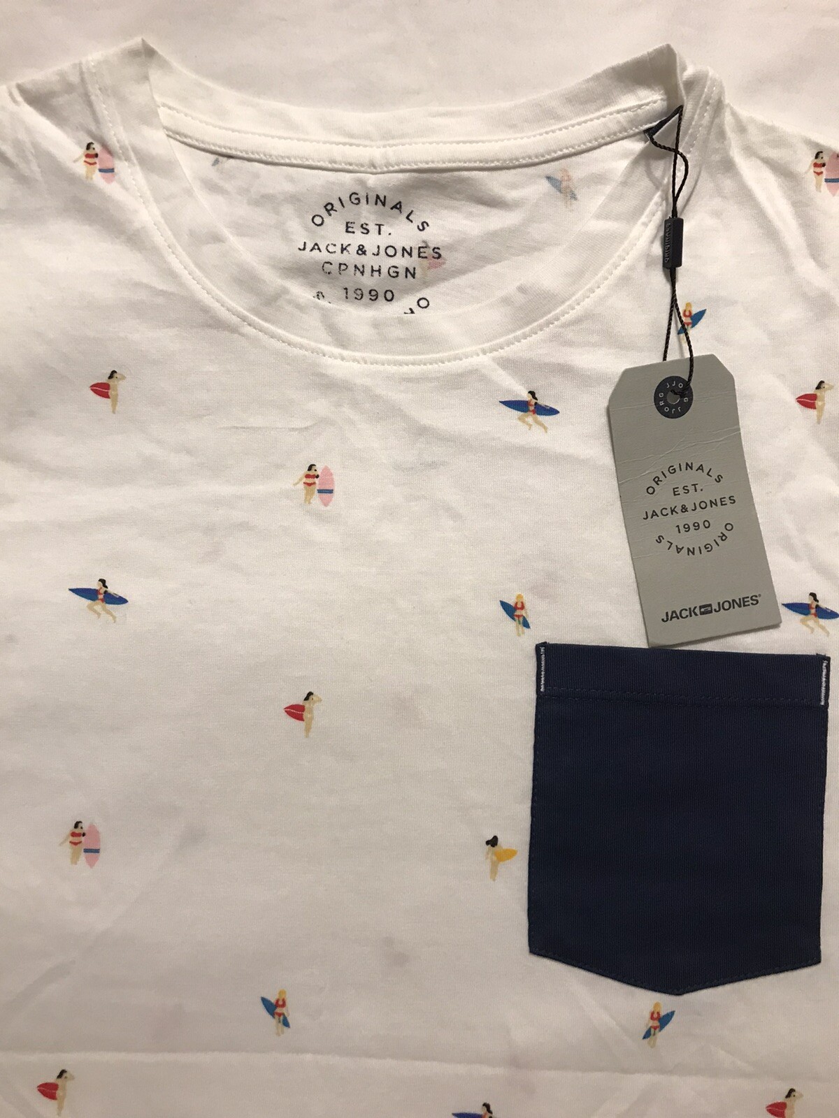 Jack & Jones Shirt Mens Large White Jorvacations Cloud Dancer Graphic Print gallery