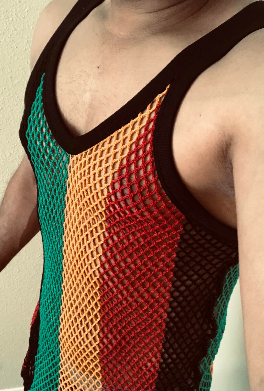 L Rasta Men Vest 100% Cotton Fishnet Fitted String Mesh Stretchy Jamaican Hot gallery
