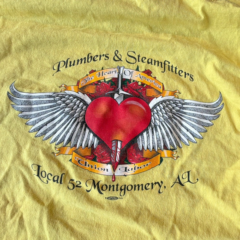 Bayside Heavyweight Preshrunk Yellow Graphic Pocket Tee Cotton Men’s XL USA