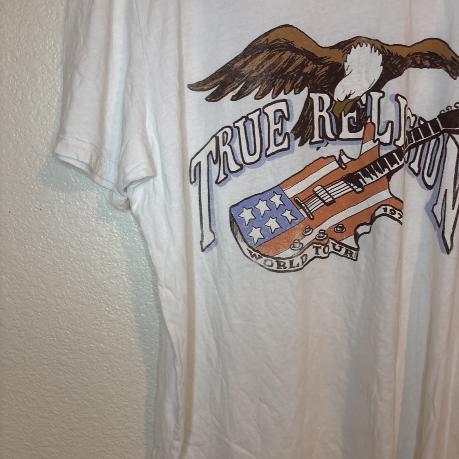True Religion T Shirt Guitar Bald Eagle World Tour 1971 Rock & Roll Festival XL gallery