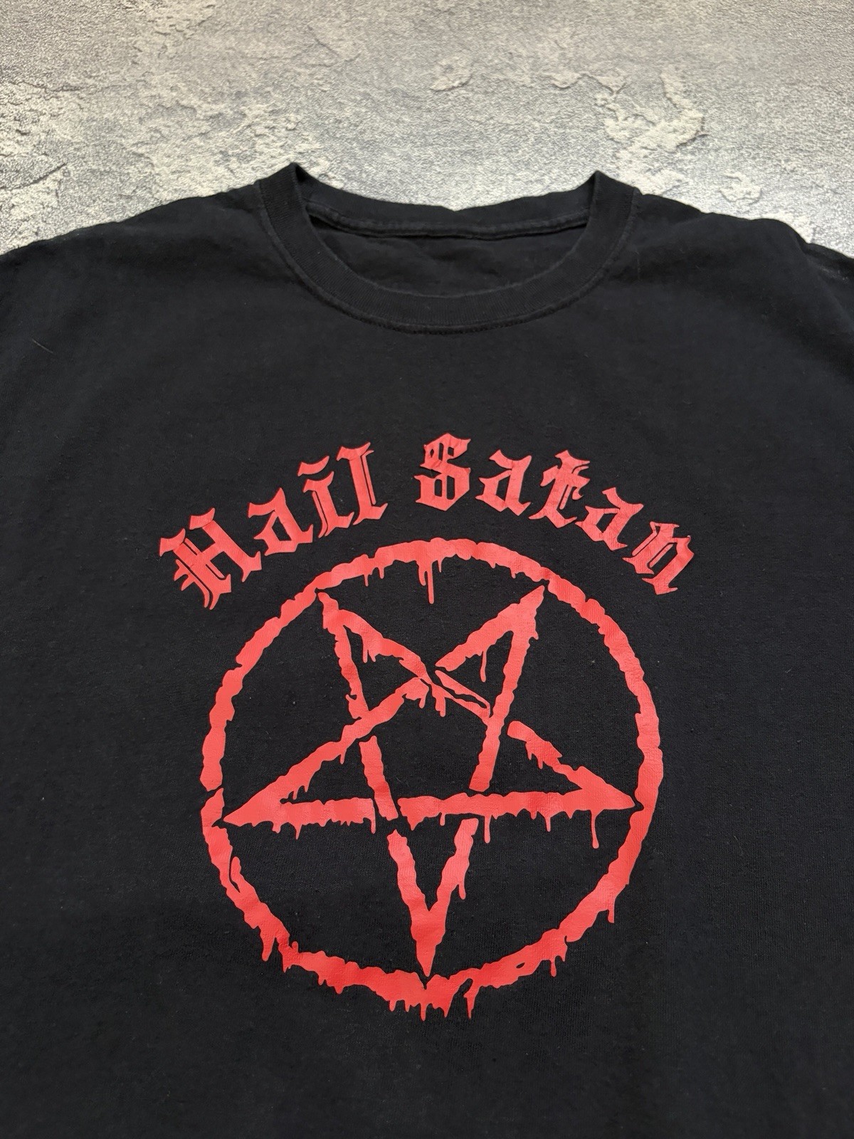 Hail Satan Shirt Pentagram Graphic Tee Black Gothic Heavy Metal Rock Occult Punk gallery