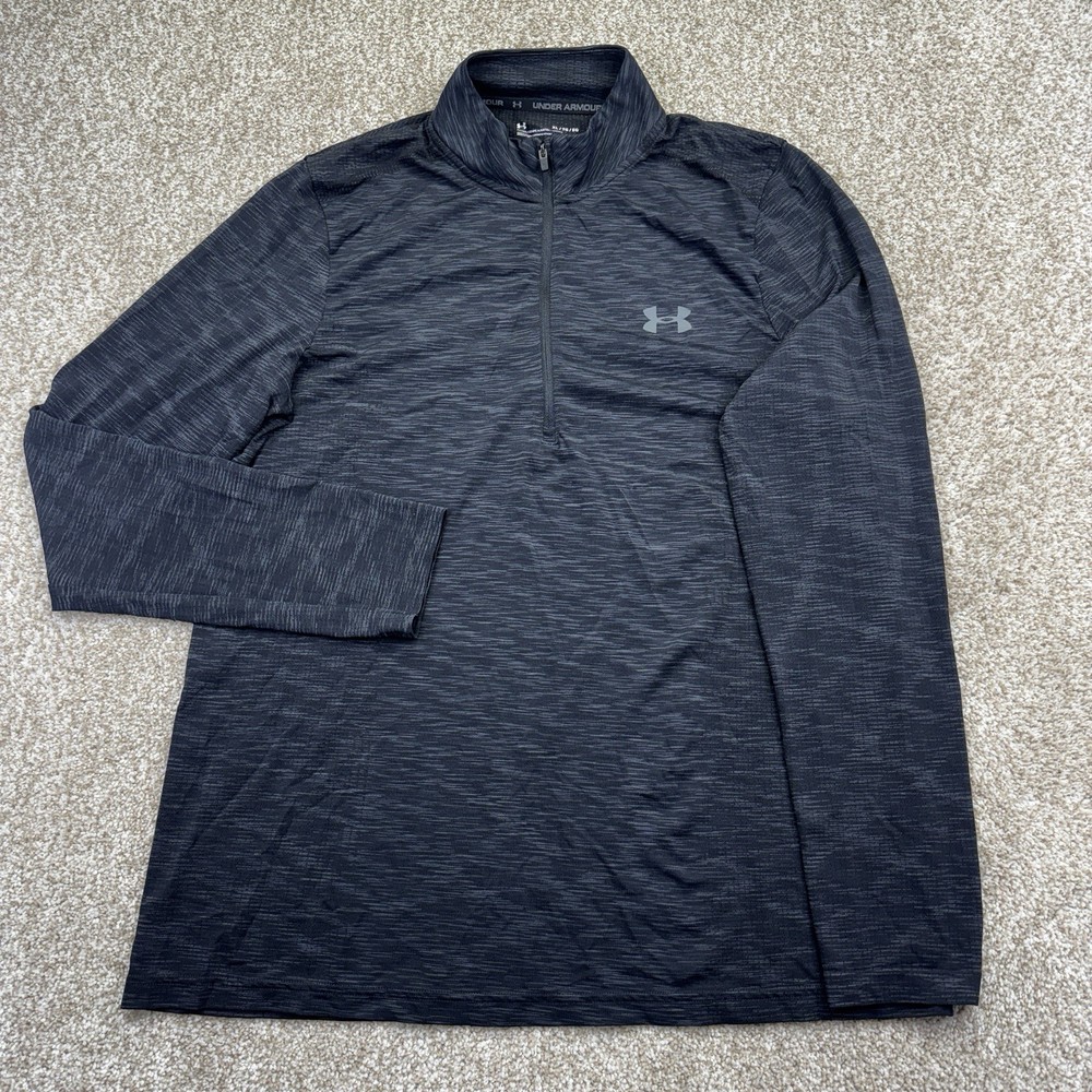 Under Armour Heatgear 1/4 Zip Training Shirt Mens Fitted XL Black Long Sleeve