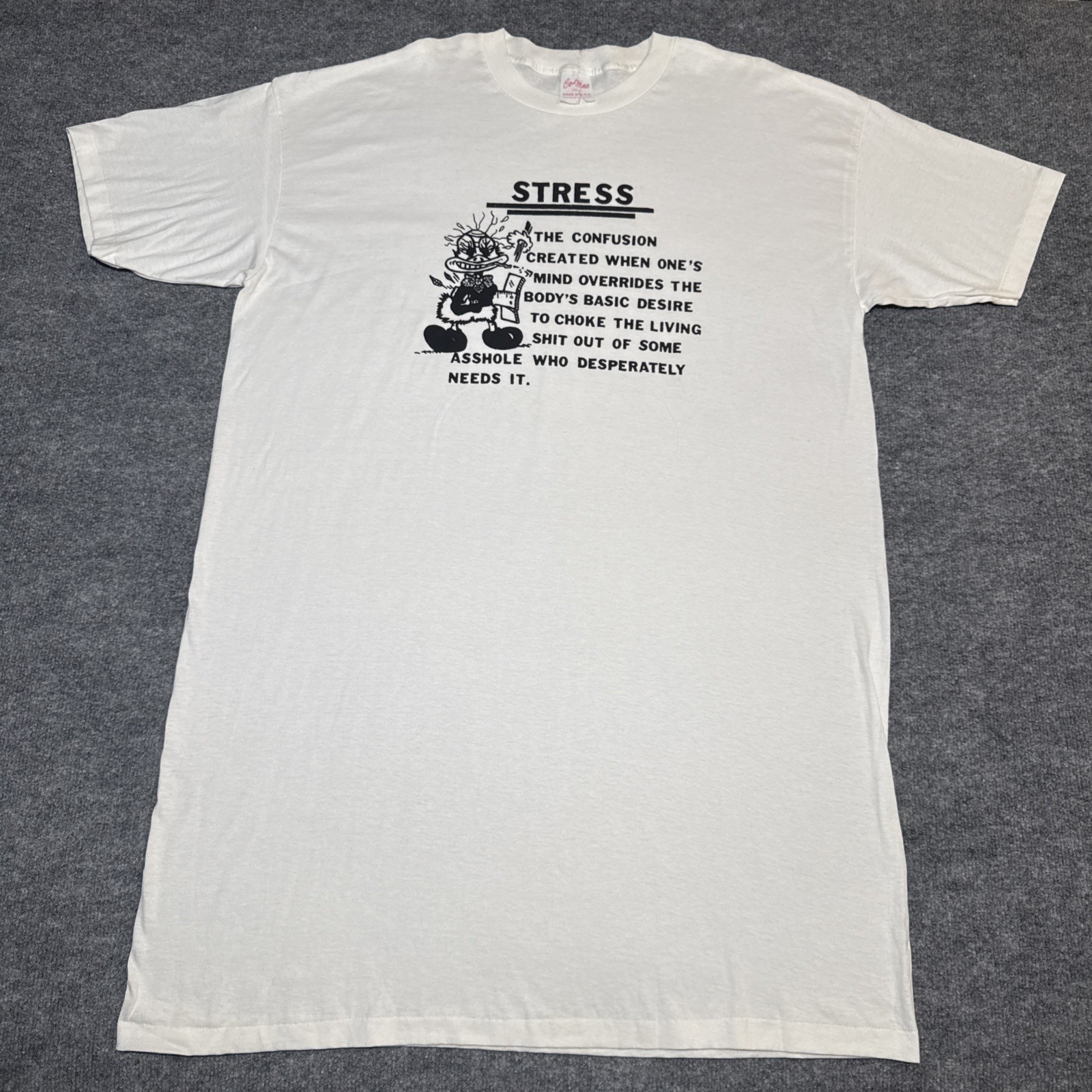 VTG Stress Confusion Funny Quote T Shirt 90s White OSFA Oversized Single Stitch