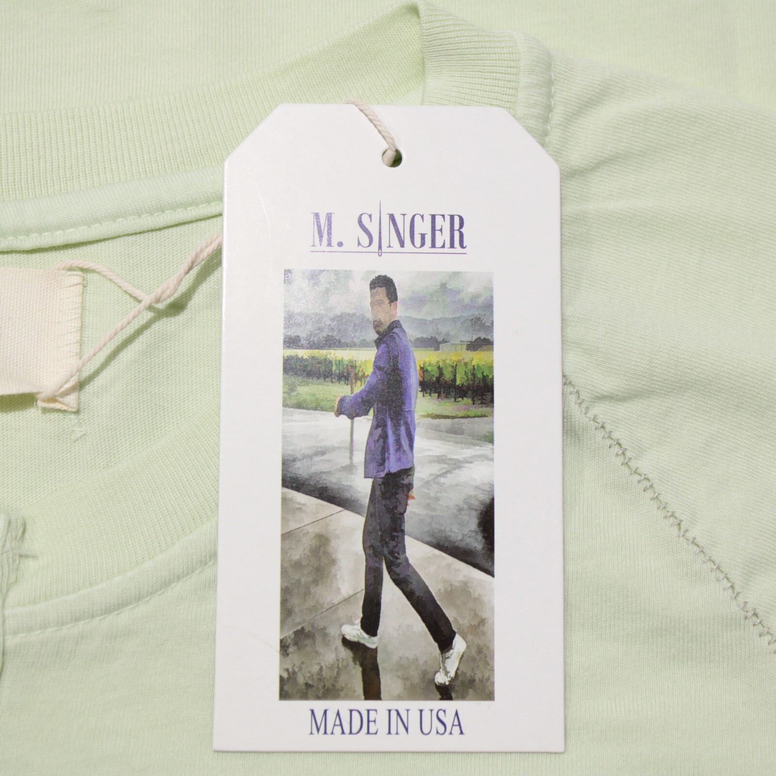 M. Singer NWT Short Sleeve Henley T-Shirt Size Medium in Apple Green 100% Cotton gallery