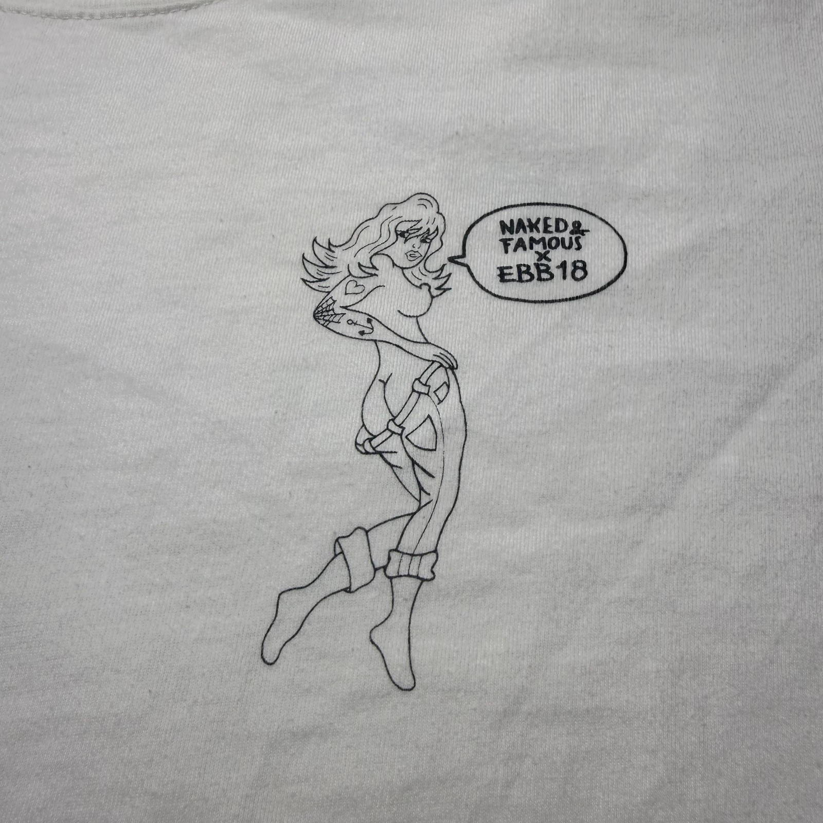 Y2K Naked & Famous Denim x EBB18 Japanese Selvedge Pinup Girl Graphic T-Shirt XL gallery