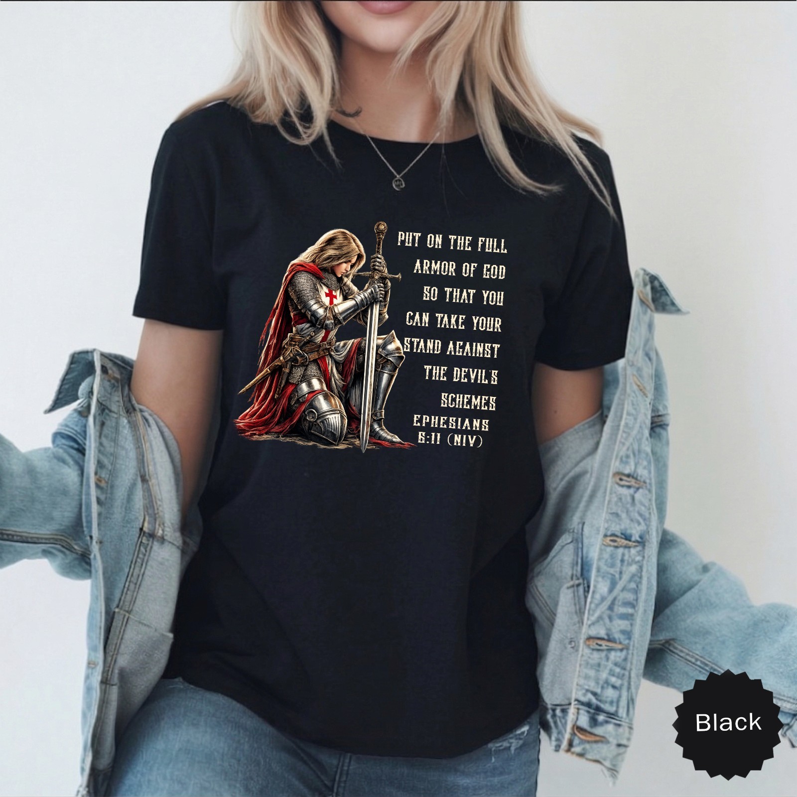 Christian Prayer Warrior T-Shirts Armor of God Knight Templar Verse Saying Lord gallery