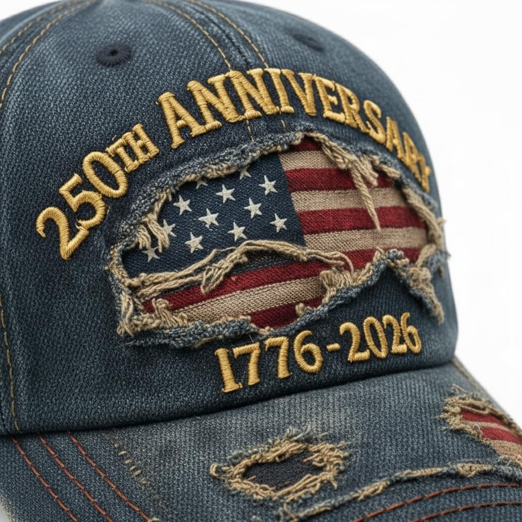 USA 250th Anniversary Hat 17762026 Embroidered Distressed Denim Cap Vintage... gallery