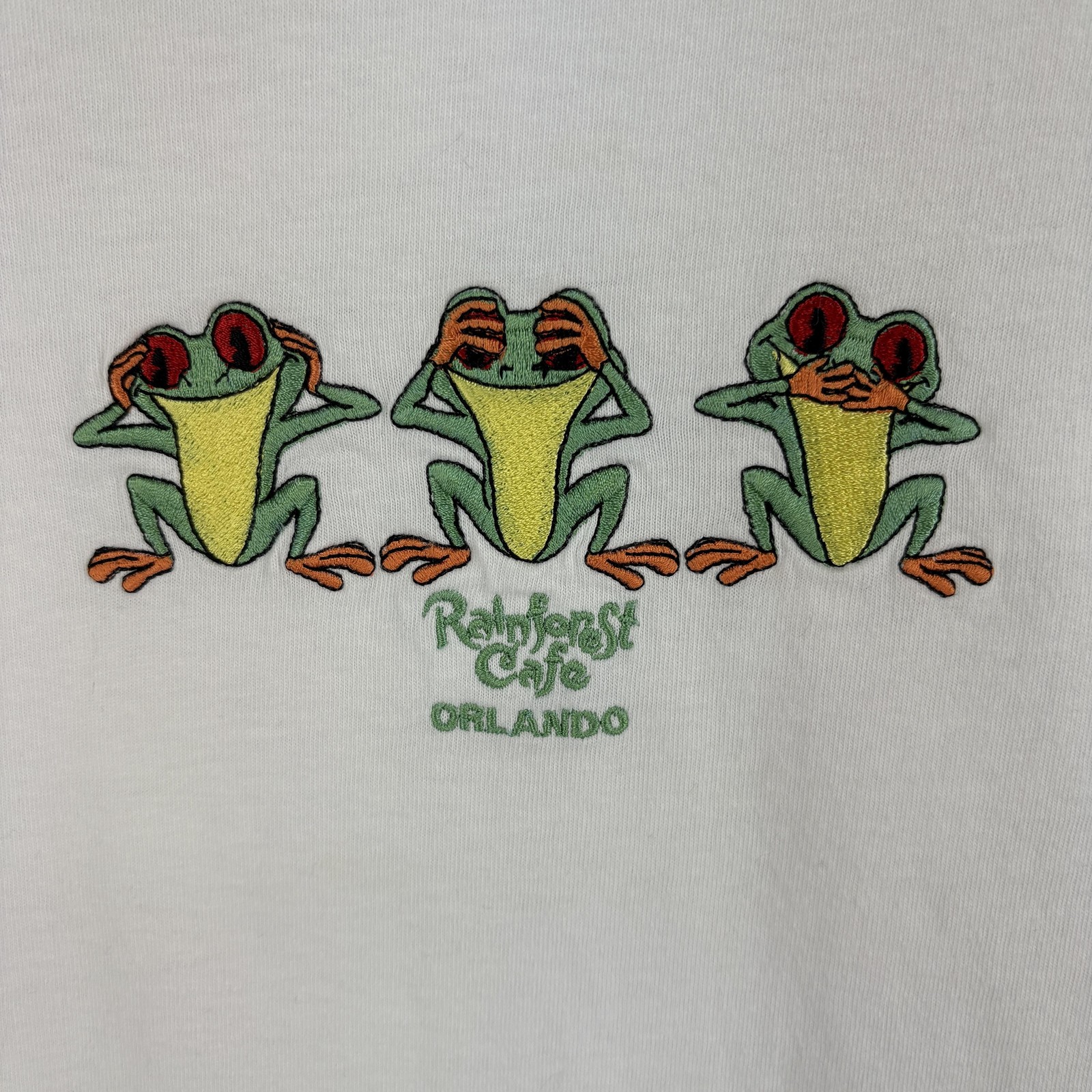 Vintage Rainforest Cafe Shirt Large White Short Sleeve Orlando Frog Embroidered gallery