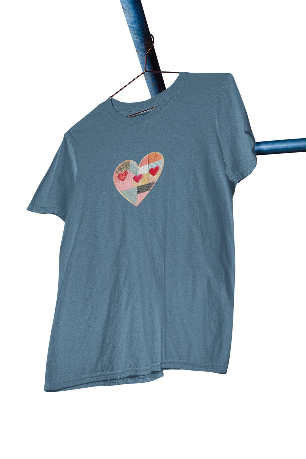 Colorful Quilted Patchwork Heart Tee | Geometric Heart Shirt gallery