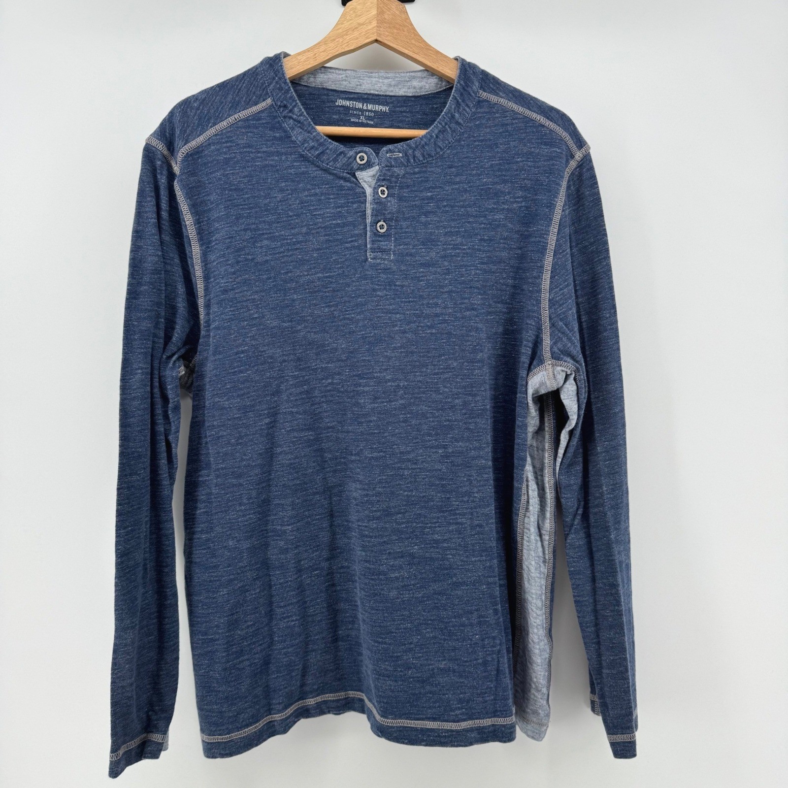 Johnston & Murphy Henley Shirt XL Blue Gray Long Sleeve Cotton Slub Knit 74-3145 gallery