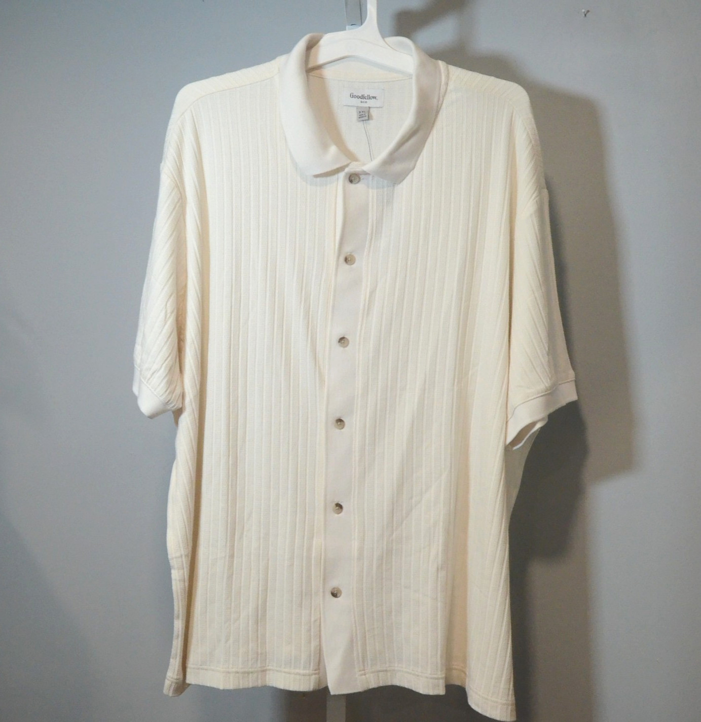 NWT Goodfellow & Co Men’s XXL Beige Ribbed Knit Button-up Shirt Short Sleeve