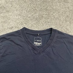 WT02 Basic T-Shirt Mens Medium Navy Blue V-Neck Short Sleeve Casual Cotton Tee