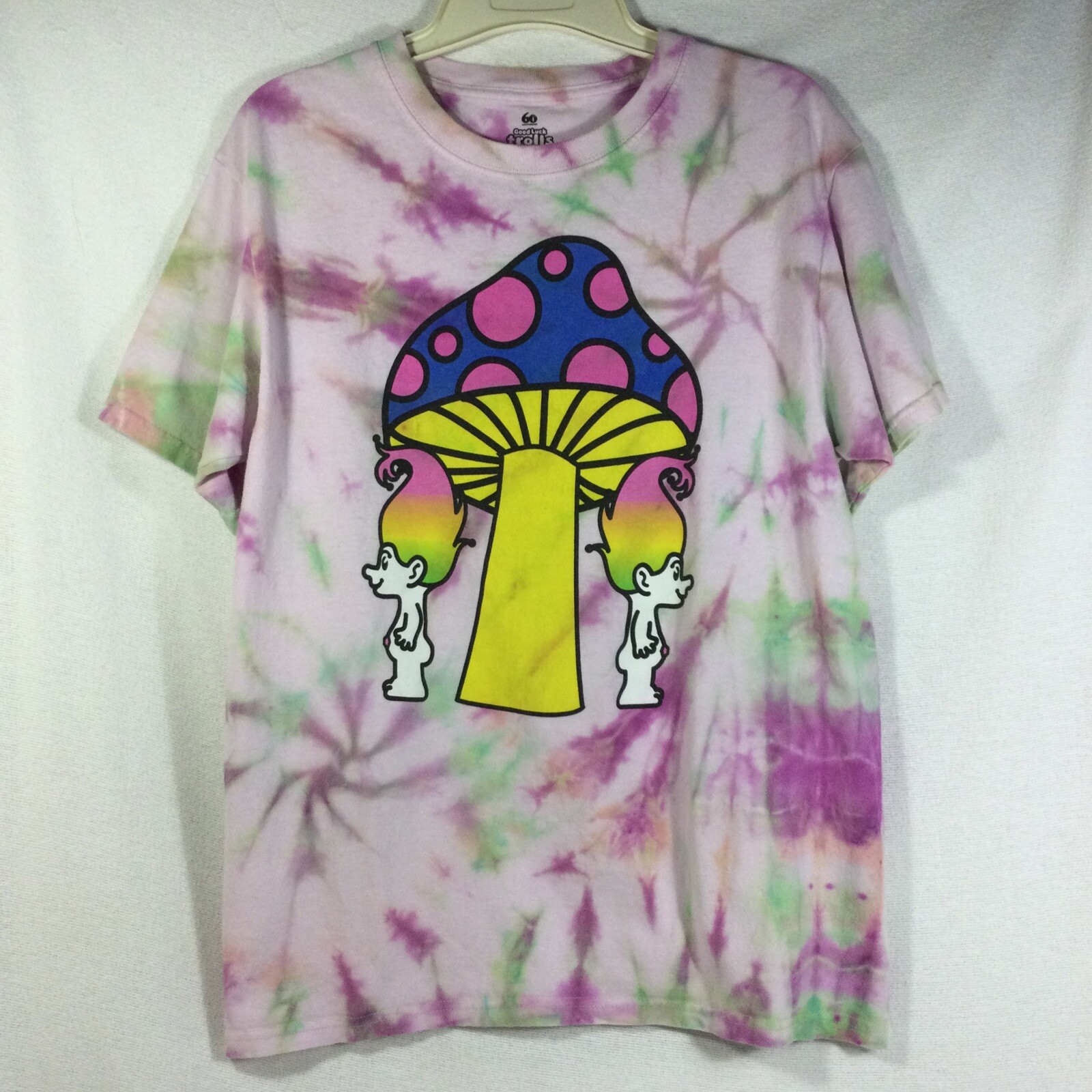 Good Luck Trolls 60 Year Pink Tie Dye Mushroom Graphic T-Shirt Medium gallery