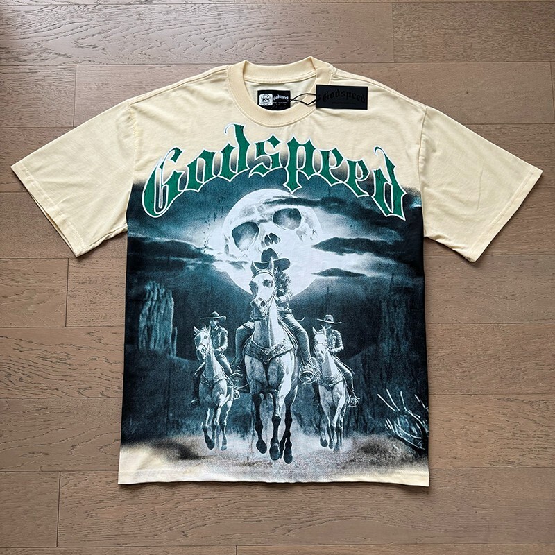 25/SS NEW Godspeed Rock Skeleton Knight print pattern Tee Washed Mens T-shirt gallery