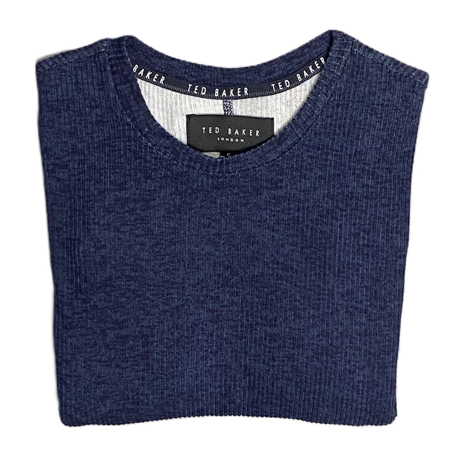 Ted Baker London T-Shirt Men’s Small Ribbed Crew Neck Long Slv Navy Heather NEW