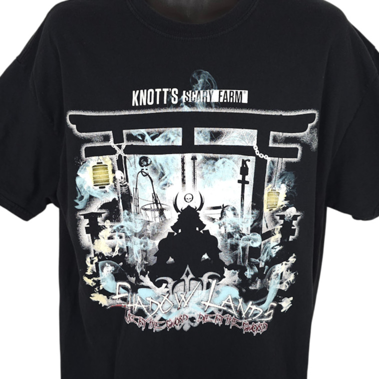 Knotts Scary Farm T Shirt Mens Size XL Black Shadow Lands Demon Samurai