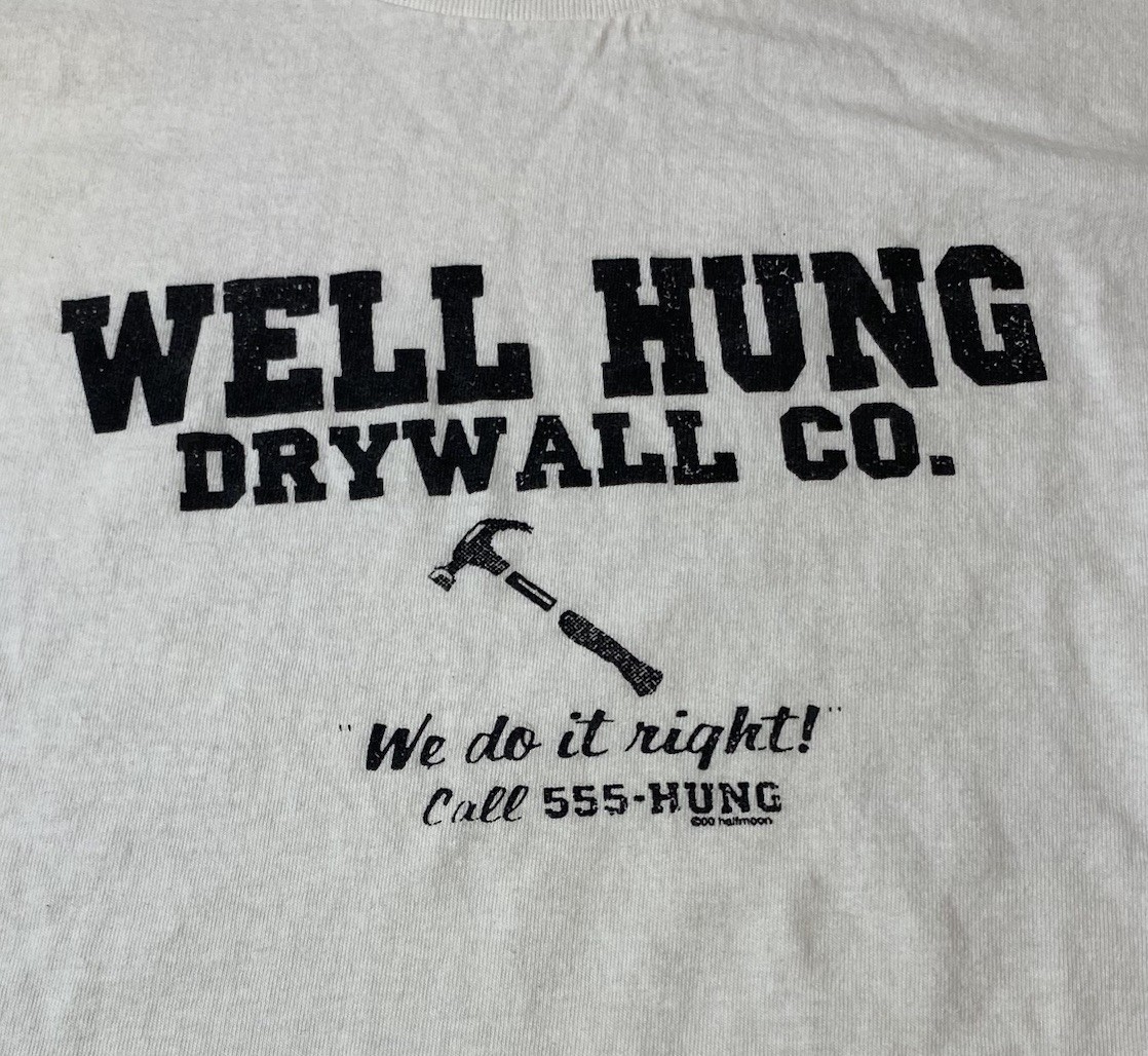 VTG y2k Spencer’s Comedy Skit Humor Joke T Shirt Well Hung Drywall Men’s 2XL gallery
