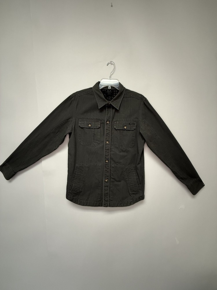 Oakley Men’s Medium Gray Utility Shirt Jacket Button Front Overshirt Workwear
