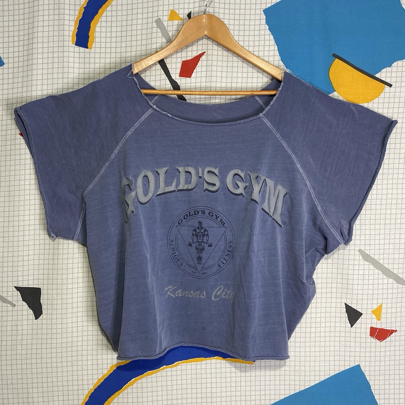 Vintage 80s Golds Gym Shirt XL Cut Off Boxy Crop Body Building Kansas City 90s gallery