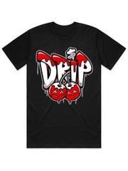 Men’s Money Drop Pattern T-Shirt Black T-Shirt with Bold Graffiti Design