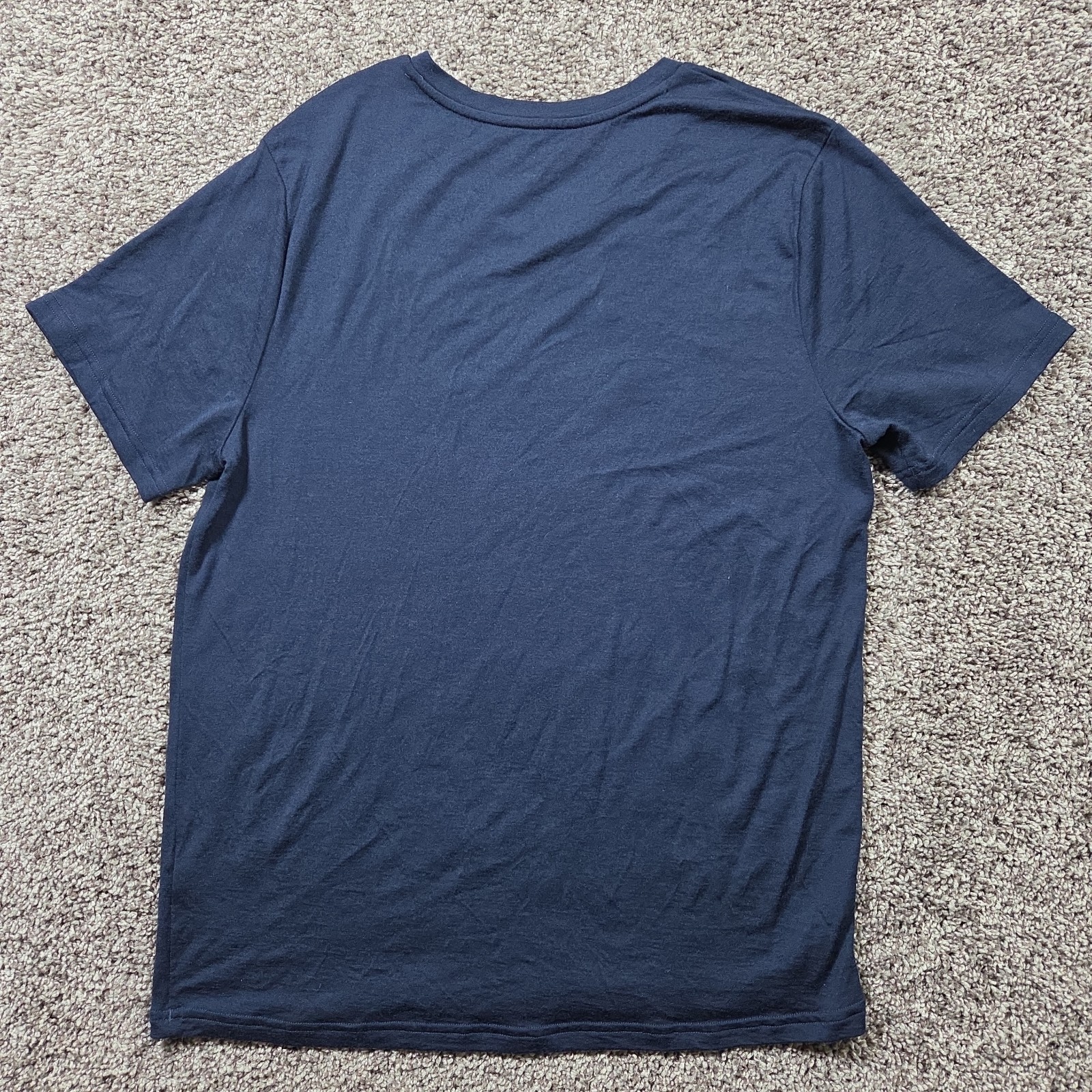 UNBOUND Shirt Men's Large Dark Blue 100% Merino Fine Wool V-Neck Jersey T-Shirt gallery