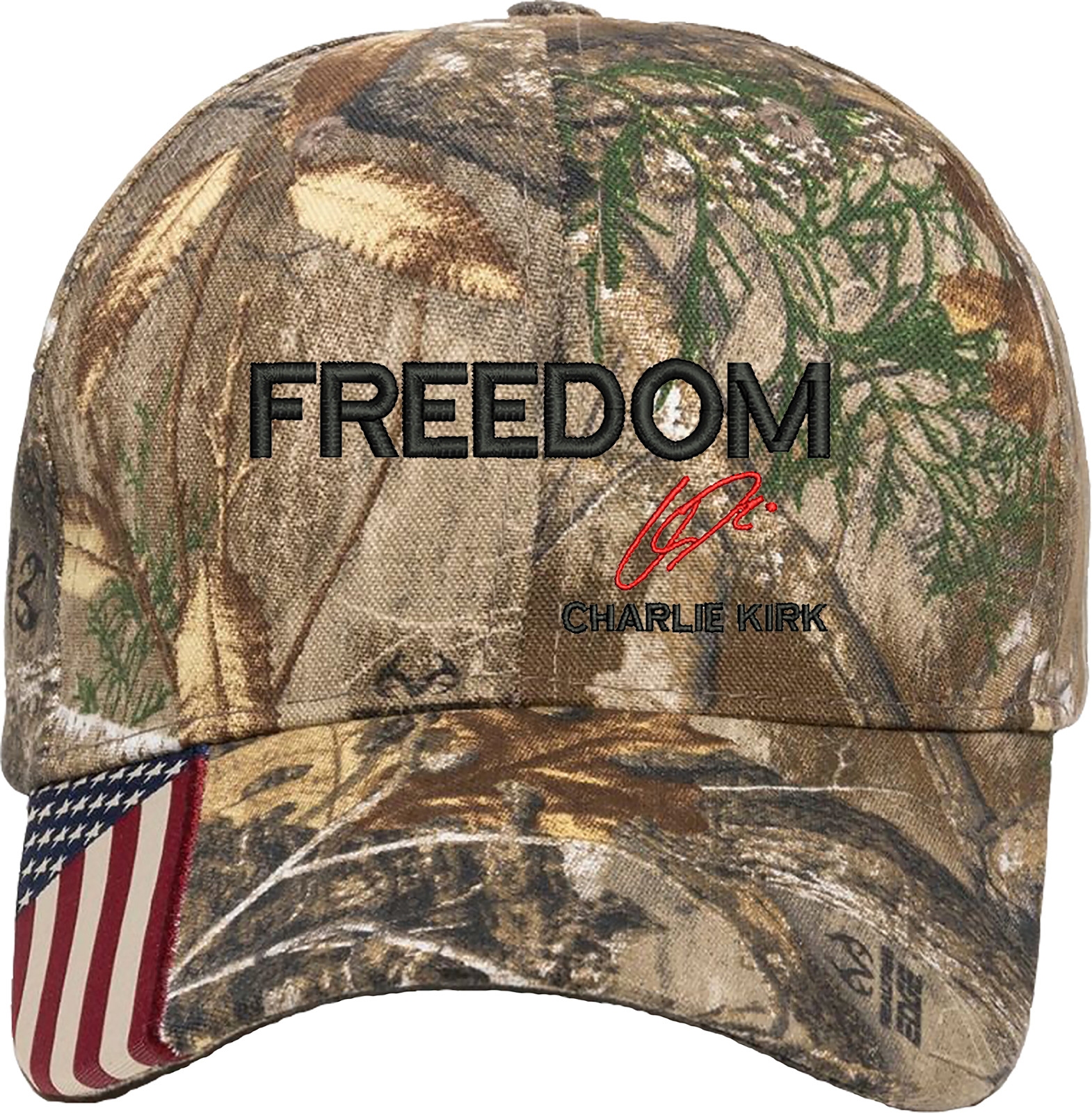 Freedom Charlie Kirk Signature Embroidered OFM Hat with US Flag on bill gallery