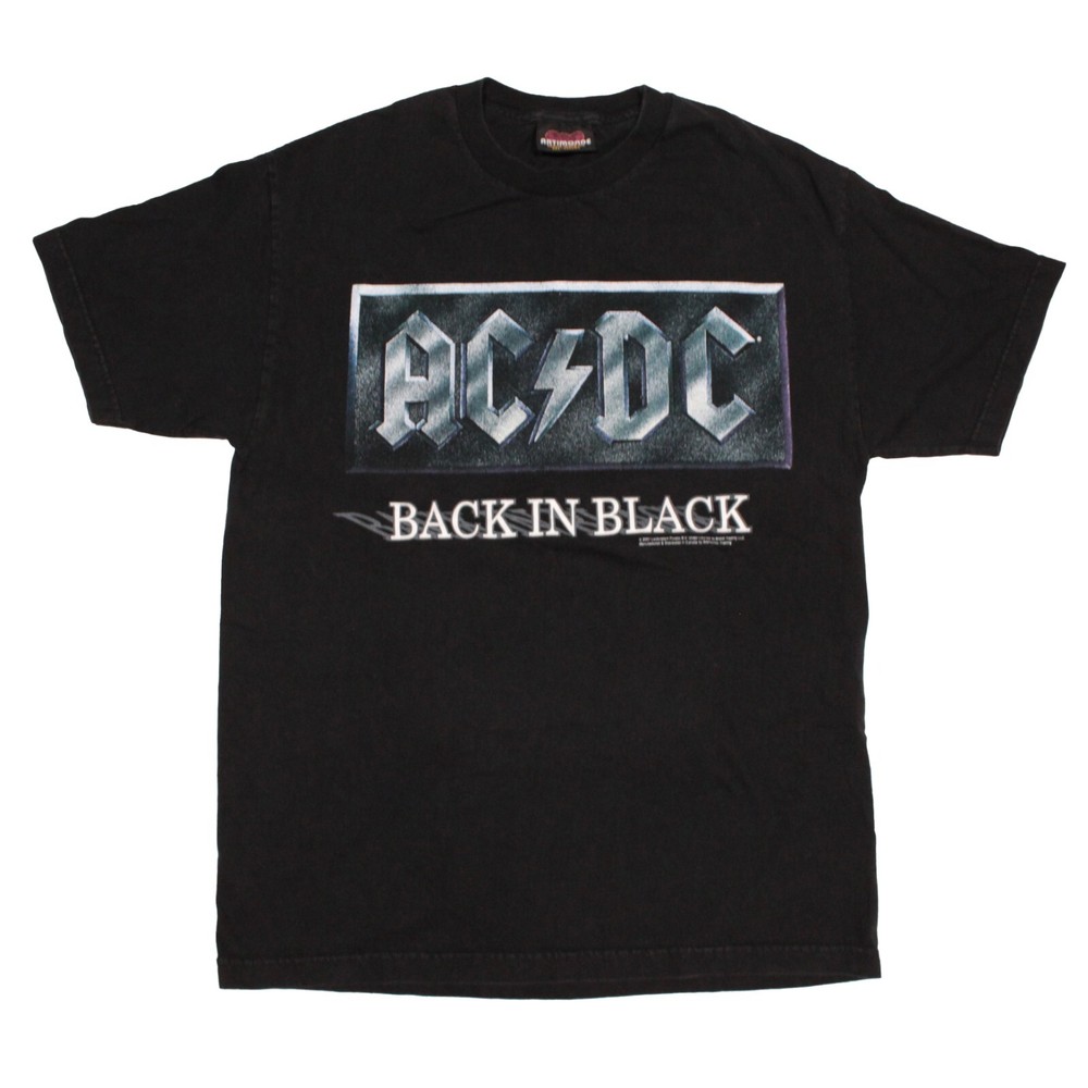 AC/DC T Shirt size Large Back in Black Album Tee Vintage 2001 Y2K Print