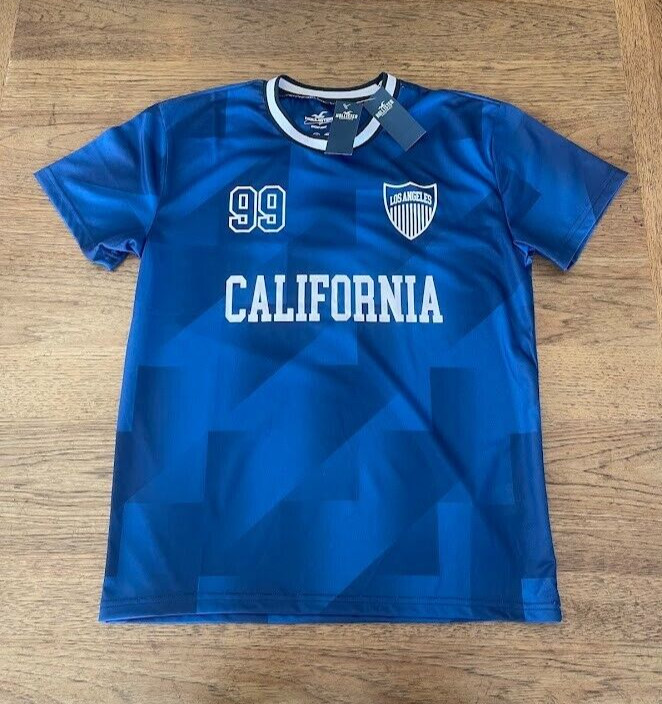 HOLLISTER Blue Logo MEDIUM Boxy Rec Leisure Division Graphic Soccer Jersey NWT