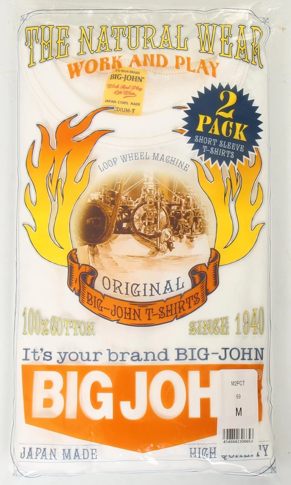 BIG JOHN 2 PACK T-SHIRT Short sleeves White only  Made in Japan