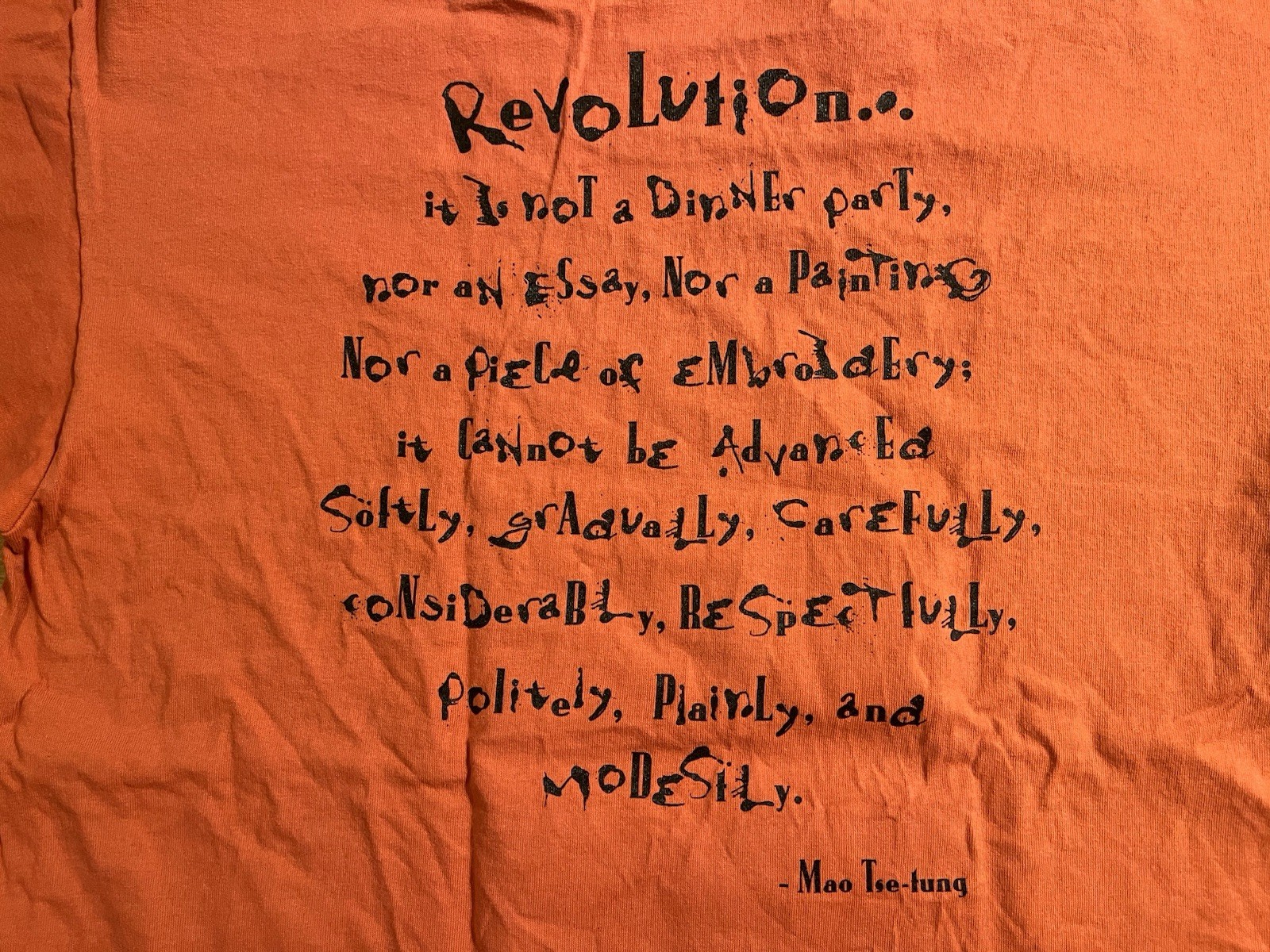 VINTAGE Jillian's Boston Billiards Mao Tse Tung Quote Shirt Men’s L Orange 90s gallery