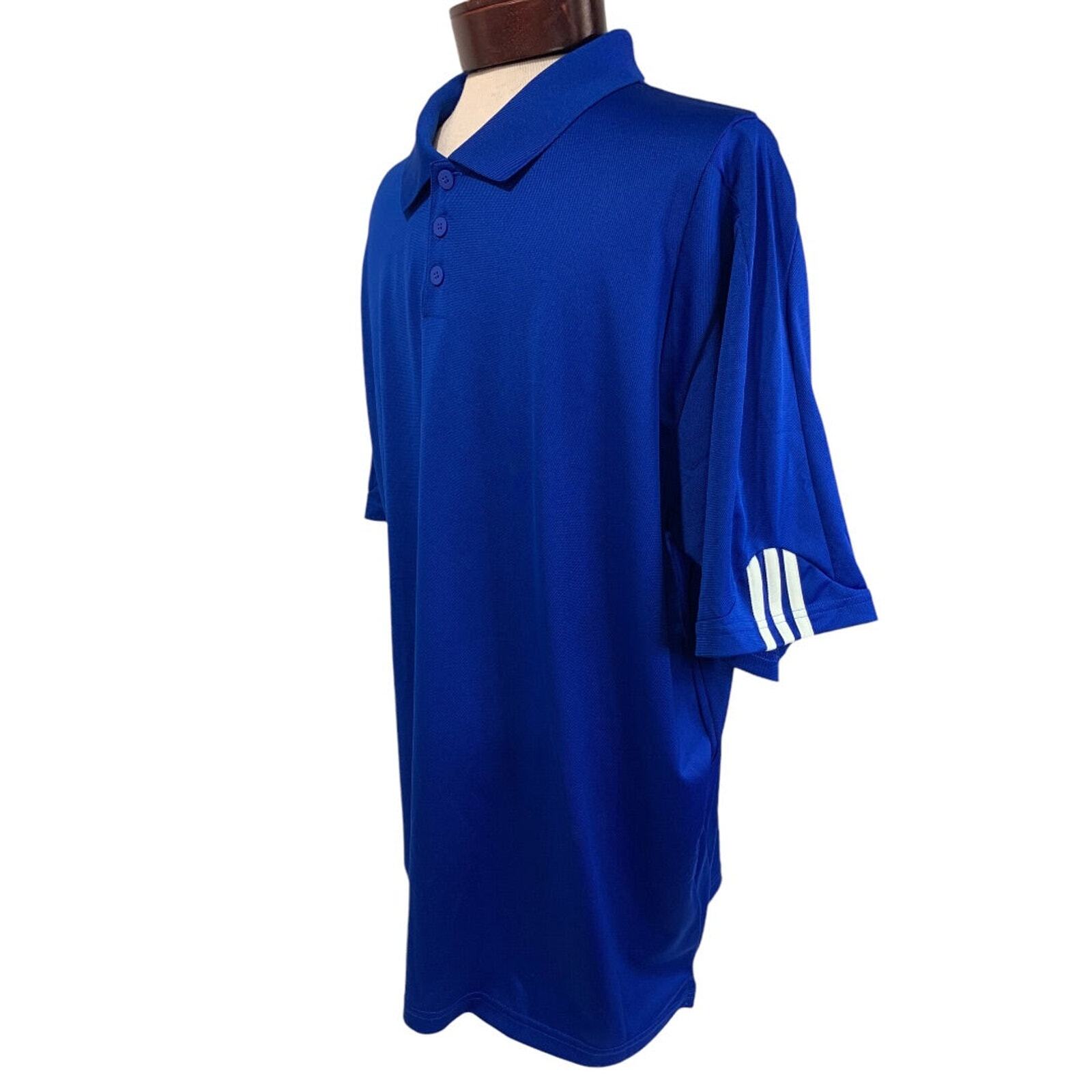 Large Adidas Golf Mens New Royal Blue Polo Shirt ClimaLite Striped Cuff P77778 gallery