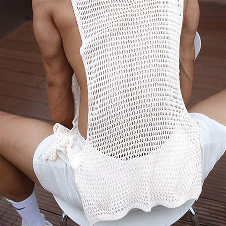 Men Sexy Hollow Out Tank Tops Openwork Side Lace Up Vest Casual Baggy Vest Basic gallery