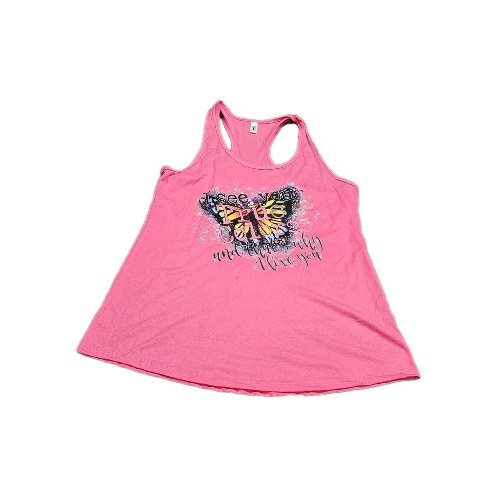Ideal Womens XXL Pink Butterfly Graphic Racerback Tank Top True Colors NWOT
